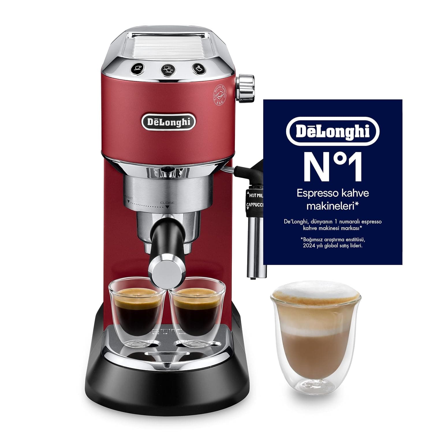 DeLonghi EC685.R Dedica Style Pump Espresso Coffee Machine | Espresso, Cappuccino, Latte & More Recipe Options| Coffee Maker Machine for Home | 15 Bar Pressure, 1350 W| Free Demo & Installation |Red