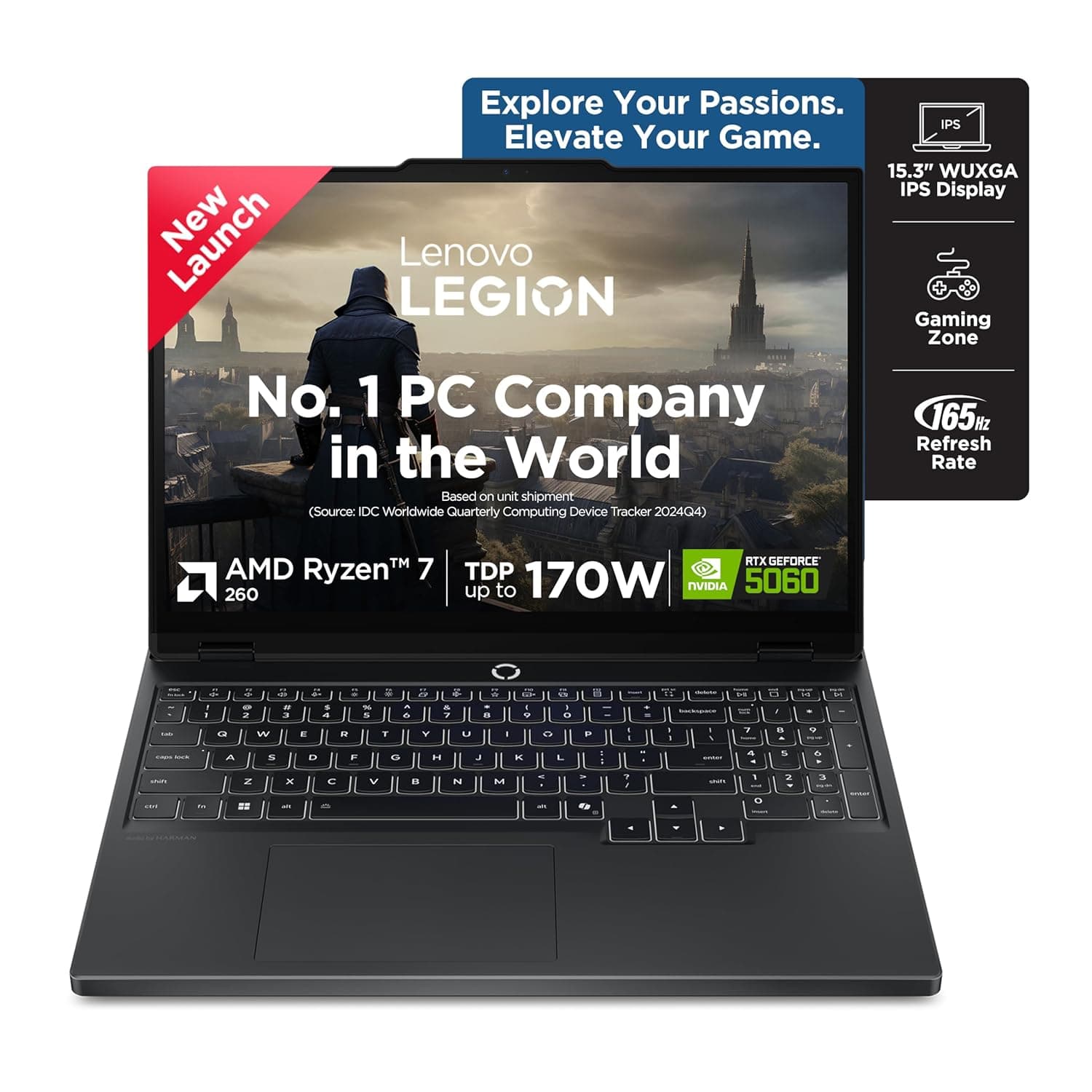 Lenovo Legion 5 2025 AMD Ryzen 7 260 | NVIDIA RTX 5060 8GB (16GB RAM/1TB SSD/WUXGA IPS/165Hz/15(39.6cm)/Windows 11/Office 2024+AI Now/Black/2.5Kg), 83M00074IN AI Powered Gaming Laptop
