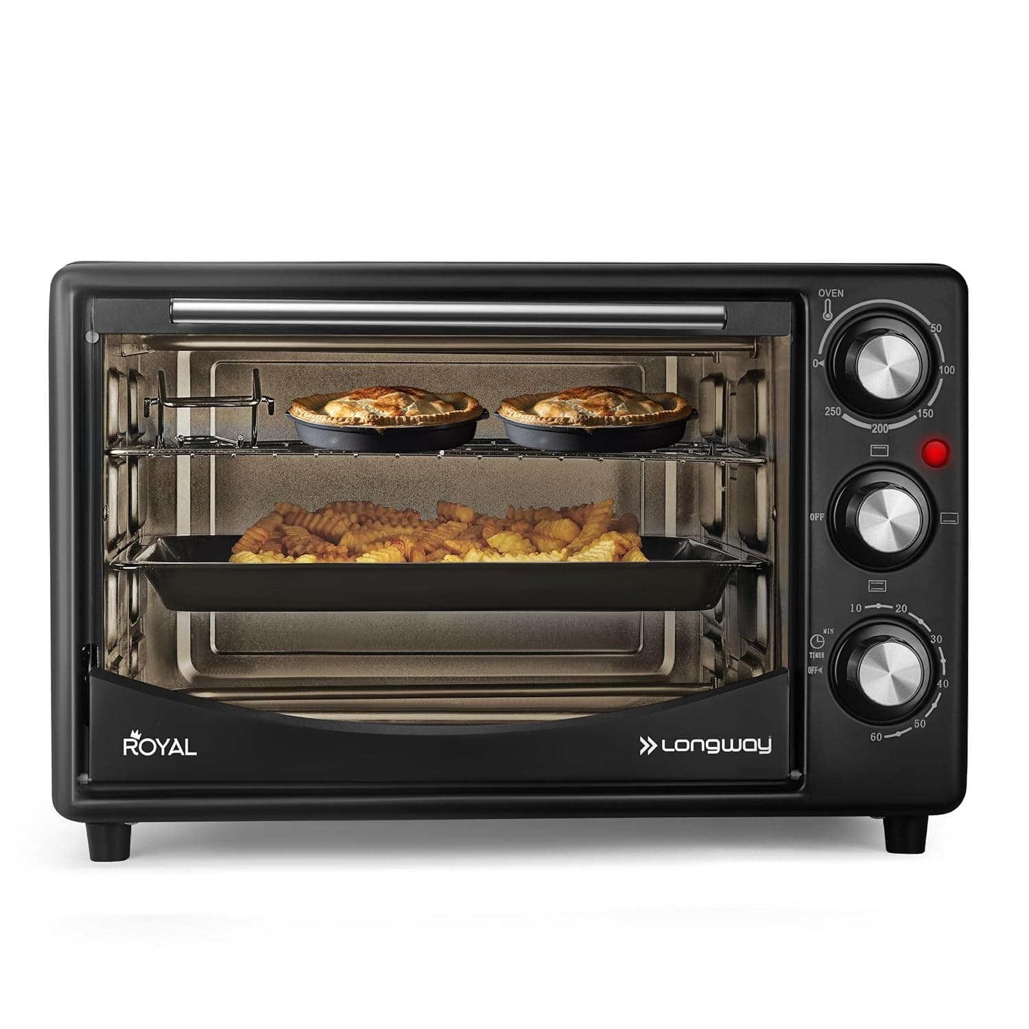 Longway Royal OTG 25 Ltr Oven Toaster Griller with Heating Modes | Temperature Timer Control for Baking Pizza, Cake, Grilling Chicken & Toasting Bread| 2 Years Warranty (1500 W, Black)