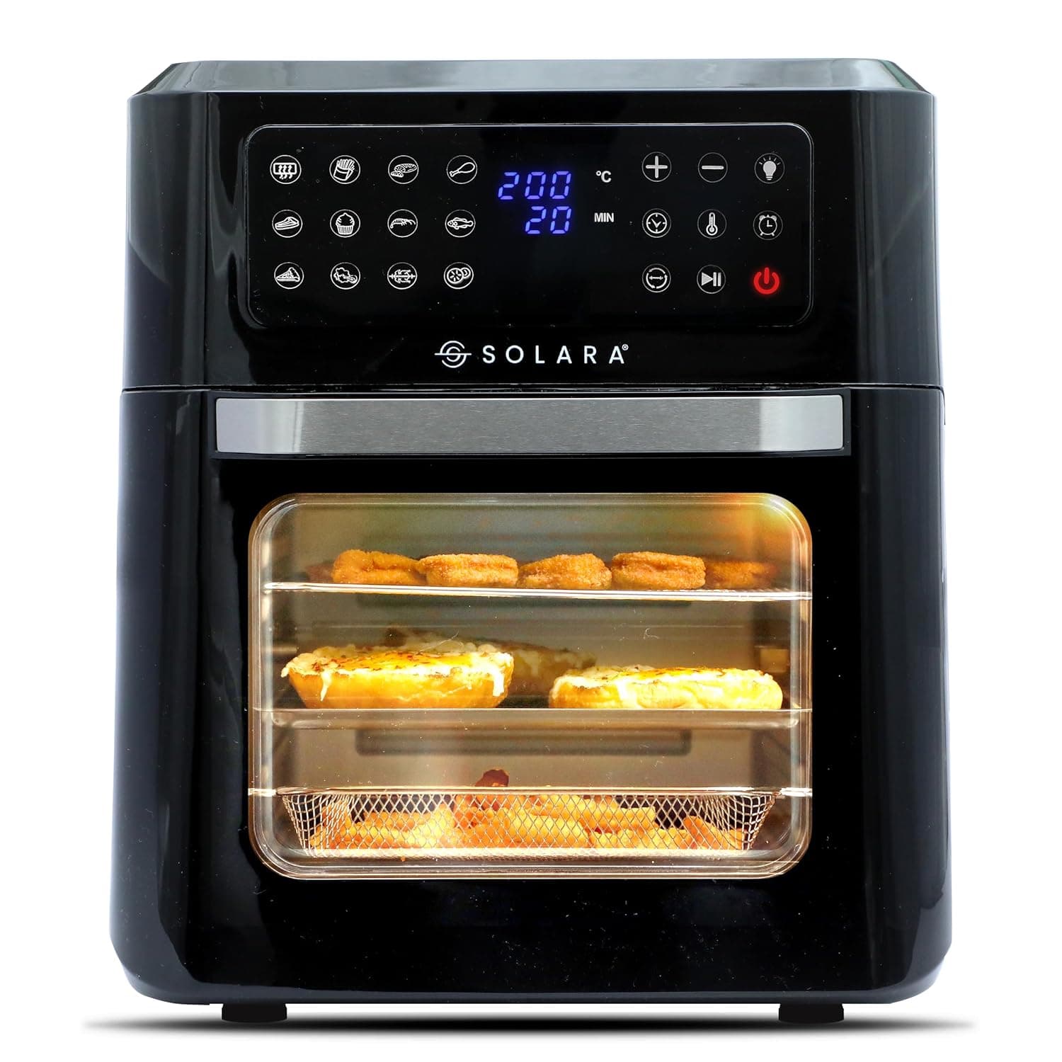SOLARA 12L Air Fryer Oven for Home Kitchen, 1800W OTG Air Fryer Oven 12 Litre with 12 Presets, 9 Accessories, Grill, Roast, Bake, Reheat, AirFryer OTG, XX-Large, Recipe E-book, 1 Year Warranty, Black